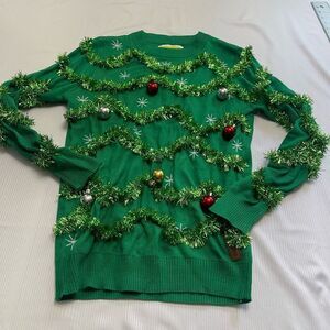 Tipsy Elves Green Garland Christmas Ornament Gaudy Sweater Size Small